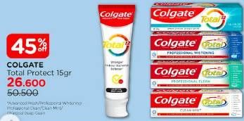Promo Harga Colgate Toothpaste Total Whitening, Professional Clean, Clean Mint, Charcoal Deep Clean 150 gr - Watsons