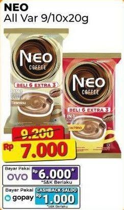 Promo Harga Neo Coffee 3 in 1 Instant Coffee All Variants per 10 pcs 20 gr - Alfamart