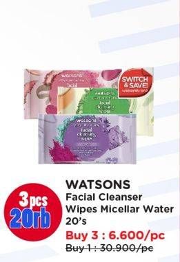 Promo Harga Watsons Facial Cleansing Wipes 20 pcs - Watsons