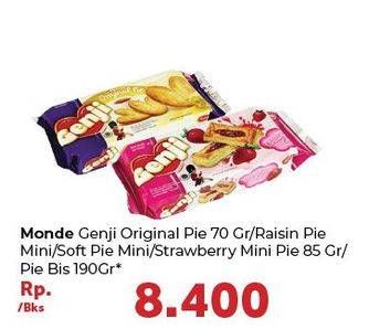 Promo Harga MONDE Genji Pie Original, Raisins, Soft Strawberry, Strawberry 70 gr - Carrefour