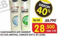 Promo Harga CLEAR Shampoo Ice Cool Mint, Complete Soft Care 320 ml - Superindo