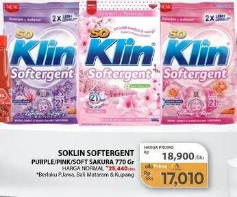 Promo Harga So Klin Softergent Purple Lavender, Rossy Pink, Soft Sakura 770 gr - Carrefour