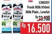 Promo Harga CIMORY Fresh Milk Plain, Low Fat 950 ml - Hypermart