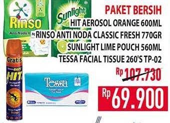 Promo Harga HIT Aerosol Orange + RINSO Classic Fresh + SUNLIGHT Lime + TESSA Facial Tissue  - Hypermart