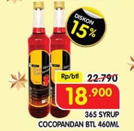 Promo Harga 365 Syrup Cocopandan 460 ml - Superindo