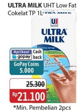Promo Harga Ultra Milk Susu UHT Low Fat Coklat 1000 ml - Alfamidi