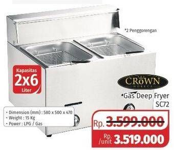Promo Harga CROWN Gas Deep Fryer SC 72  - Lotte Grosir