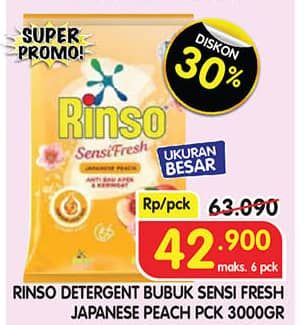 Promo Harga Rinso Anti Noda Deterjen Bubuk + Molto Japanese Peach 3000 gr - Superindo