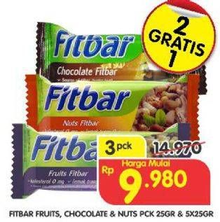 Promo Harga FITBAR Makanan Ringan Sehat Fruit, Choco, Nuts per 3 pcs 25 gr - Superindo
