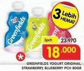 Promo Harga GREENFIELDS Yogurt Drink Original, Strawberry, Blueberry per 3 botol 80 gr - Superindo