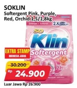 Promo Harga So Klin Softergent Rossy Pink, Purple Lavender, Cheerful Red, Velvet Orchid 1500 gr - Alfamart