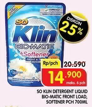 Promo Harga So Klin Biomatic Liquid Detergent Front Load, +Softener Front Load 700 ml - Superindo