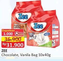 Promo Harga ZEE Susu Bubuk Swizz Chocolate, Vanilla Twist per 10 sachet 40 gr - Alfamart