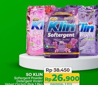 Promo Harga So Klin Softergent Purple Lavender, Velvet Orchid, Rossy Pink 1800 gr - Yogya