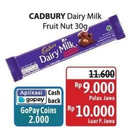 Promo Harga Cadbury Dairy Milk Fruit Nut 30 gr - Alfamidi