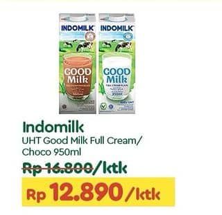 Promo Harga Indomilk Susu UHT Cokelat, Full Cream Plain 950 ml - TIP TOP