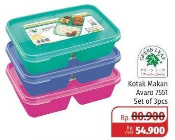 Promo Harga GREEN LEAF Kotak Makan Avaro per 3 pcs - Lotte Grosir