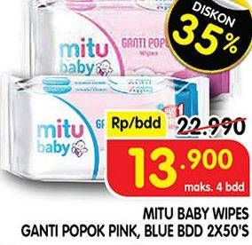 Promo Harga MITU Baby Wipes Ganti Popok Pink Sweet Rose, Blue Charming Lily 50 pcs - Superindo
