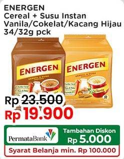 Promo Harga Energen Cereal Instant Chocolate, Kacang Hijau, Vanilla per 10 sachet 30 gr - Indomaret