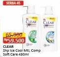 Promo Harga Clear Shampoo Ice Cool Menthol, Complete Soft Care 430 ml - Alfamart