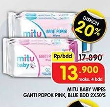Promo Harga Mitu Baby Wipes Ganti Popok Pink Sweet Rose, Blue Charming Lily 50 pcs - Superindo