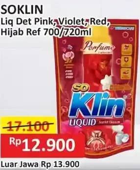Promo Harga So Klin Liquid Detergent + Softergent Pink, + Anti Bacterial Violet Blossom, + Anti Bacterial Red Perfume Collection 700 ml - Alfamart