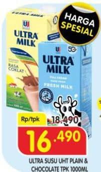 Promo Harga Ultra Milk Susu UHT Full Cream, Coklat 1000 ml - Superindo