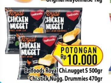 Promo Harga Belfoods Royal Nugget Chicken Nugget S, Chicken Nugget Stick, Chicken Nugget Drummies 500 gr - Hypermart