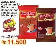 Promo Harga Good Day Instant Coffee 3 in 1 Mocacinno, Chococinno, Vanilla Latte per 10 sachet 20 gr - Indomaret