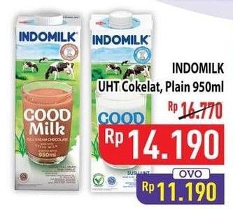 Promo Harga Indomilk Susu UHT Cokelat, Full Cream Plain 950 ml - Hypermart