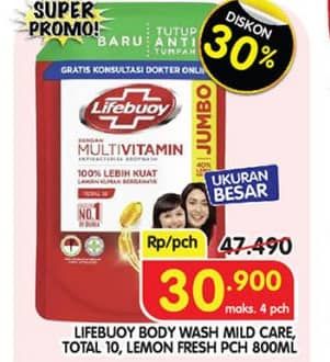 Promo Harga Lifebuoy Body Wash Mild Care, Total 10, Lemon Fresh 850 ml - Superindo