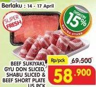 Promo Harga Beef Sukiyaki, Gyudon Sliced, Shabu Sliced & Beef Short Plate US  - Superindo