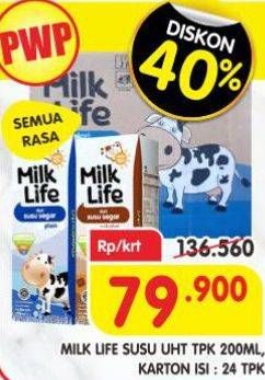 Promo Harga Milk Life UHT All Variants per 24 tpk 200 ml - Superindo