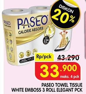 Promo Harga Paseo Calorie Absorbs Cooking Towel 3 roll - Superindo