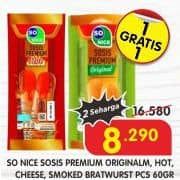 Promo Harga So Nice Sosis Siap Makan Premium Smoked Bratwurst, Original, Hot 60 gr - Superindo