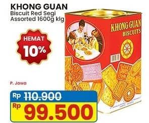 Promo Harga Khong Guan Assorted Biscuit Red Mini, Persegi 1600 gr - Indomaret