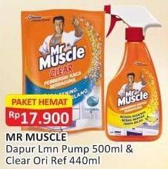 Promo Harga MR MUSCLE Dapur Lemon Pump 500ml & Clear Ori Ref 440ml  - Alfamart