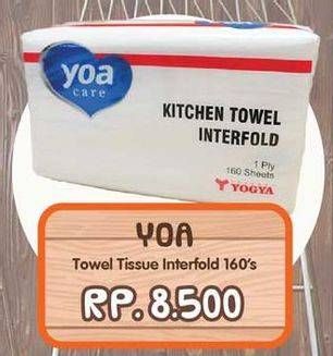Promo Harga YOA Care Kitchen Towel Tissue Interfold Kosong 160 sheet - Yogya