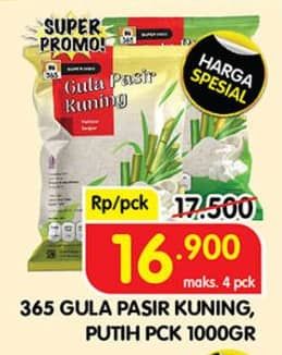 Promo Harga 365 Gula Pasir Putih, Kuning 1000 gr - Superindo