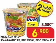 Promo Harga SEDAAP Mie Cup Ayam Bawang Telur, Baso Spesial, Kari Spesial per 2 pcs - Superindo