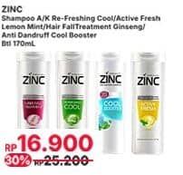 Promo Harga Zinc Shampoo Refreshing Cool, Active Fresh Lemon, Hair Fall Treatment 170 ml - Indomaret