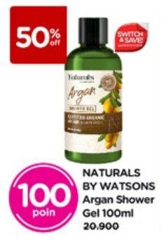 Promo Harga Naturals By Watsons Shower Gel Argan 100 ml - Watsons