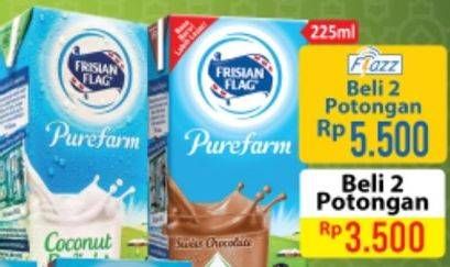 Promo Harga FRISIAN FLAG Susu UHT Purefarm Swiss Chocolate, Coconut Delight per 2 pcs 225 ml - Alfamart