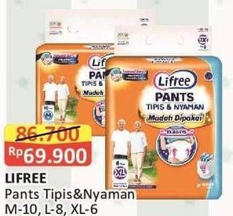 Promo Harga Lifree Popok Celana Tipis & Nyaman Bergerak M10, L8, XL6 6 pcs - Alfamart