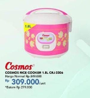 Promo Harga COSMOS CRJ 3306 Rice Cooker 1800 ml - Carrefour