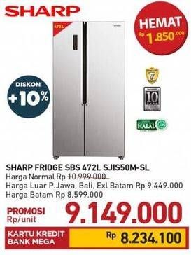 Promo Harga SHARP  SJ-IS50M-SL | REFRIGERATOR SBS 1 pcs - Carrefour