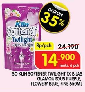 Promo Harga So Klin Softener Twilight Sensation Flowery Blue, Glamorous Purple 650 ml - Superindo