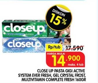 Promo Harga Close Up Pasta Gigi Everfresh Menthol Fresh, Everfresh Icy White Winter Blast, Complete Fresh Protec 160 gr - Superindo