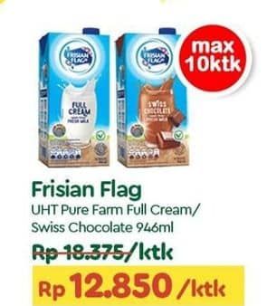 Promo Harga Frisian Flag Susu UHT Purefarm Full Cream, Swiss Chocolate 946 ml - TIP TOP