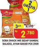 Promo Harga SOBA Snack Mie Sedap Sambal Balado, Ayam Bakar per 3 pcs 21 gr - Superindo